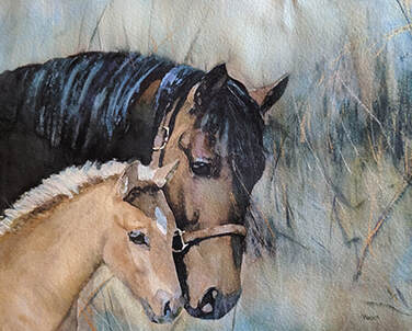 Walking in the Grass, Equine Painting, Watercolor Artist, artist Penny Winn, Madrid New Mexico, wildlife artist